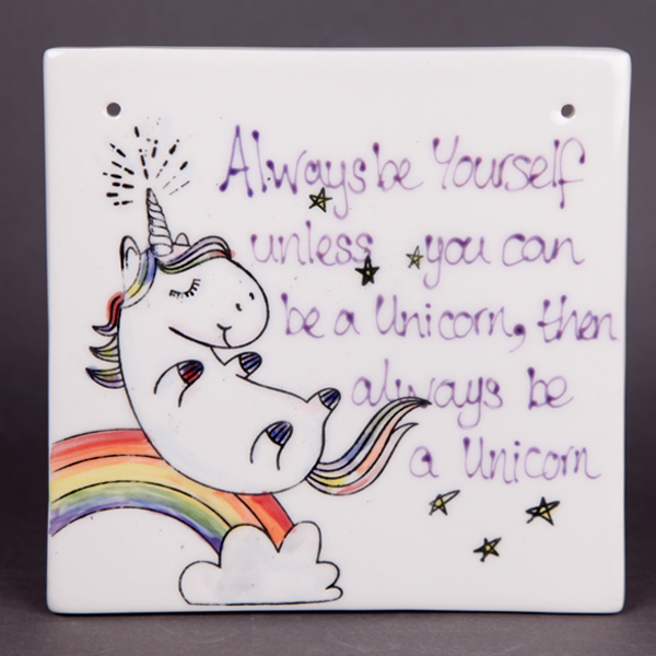 hanging tile bisque unicorn